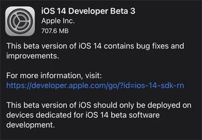 苹果ios14开发者预览版Beta3更新内容介绍